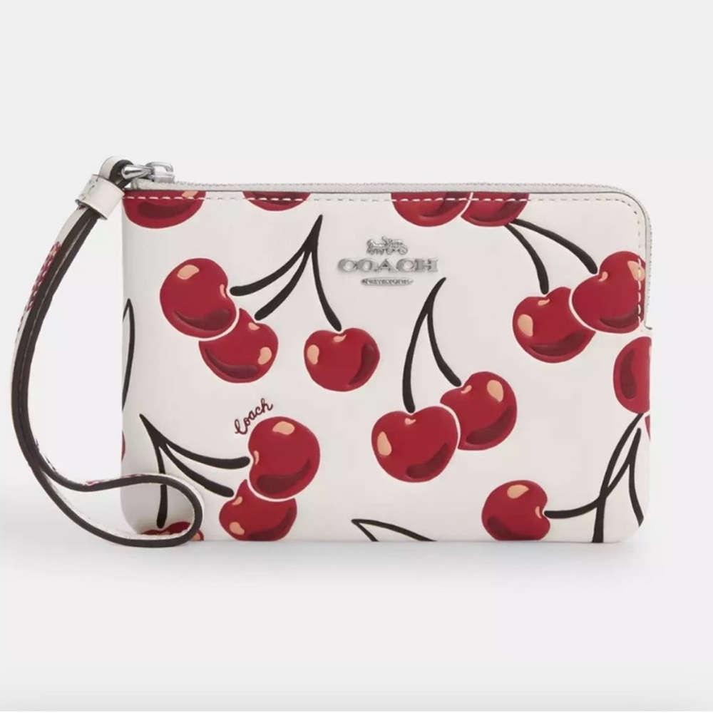 Coach 
Corner Zip Wristlet With Cherry Print